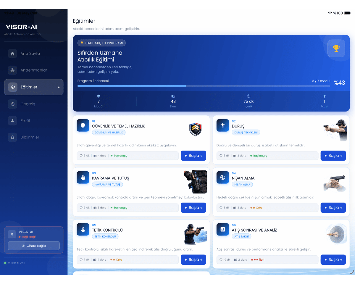 VISOR App tablet Dershane Görünümü