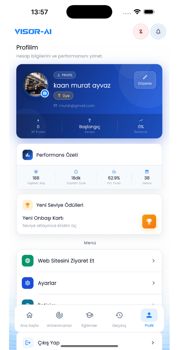 VISOR App profile screen